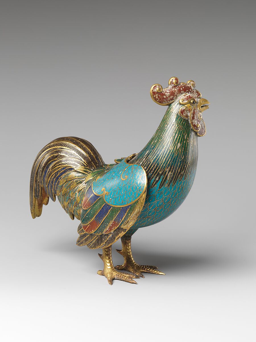 Incense burner in the shape of a rooster, Cloisonné enamel, China