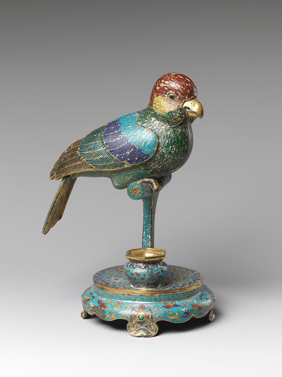 One of a pair of parakeets, Cloisonné enamel, China 