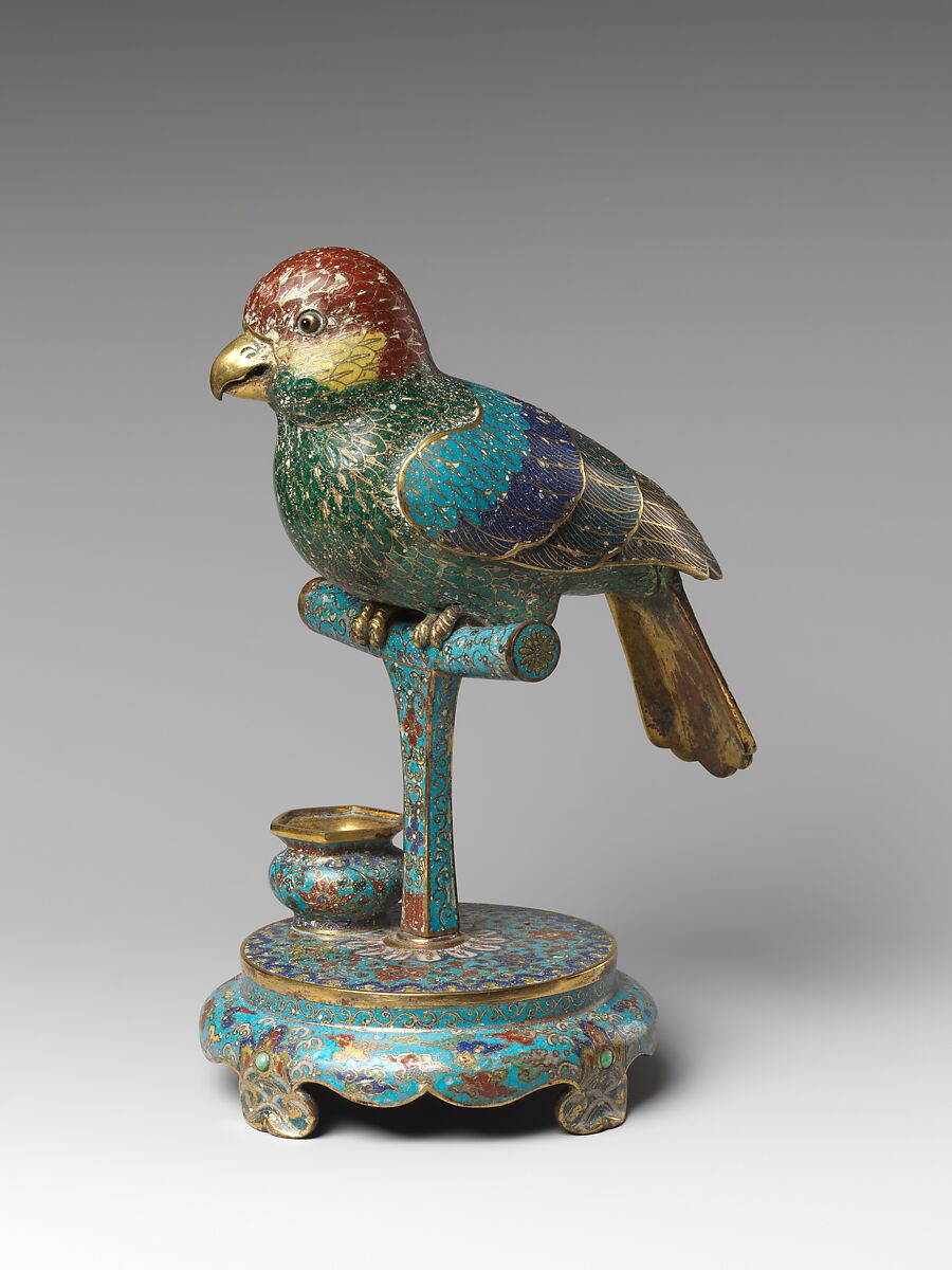 One of a pair of parakeets, Cloisonné enamel, China