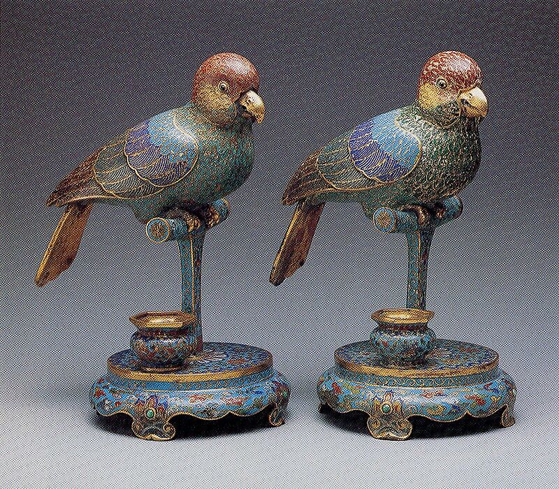 One of a pair of parakeets, Cloisonné enamel, China