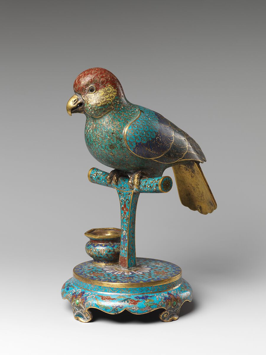 One of a pair of parakeets, Cloisonné enamel, China
