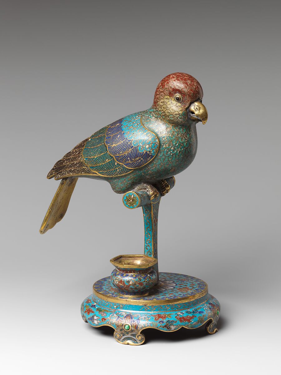 One of a pair of parakeets, Cloisonné enamel, China 