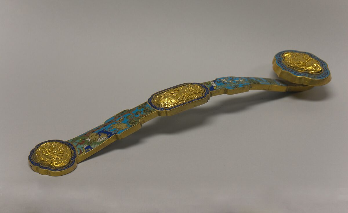 Ruyi Scepter, Cloisonné enamel with gilt-bronze medallions, China 