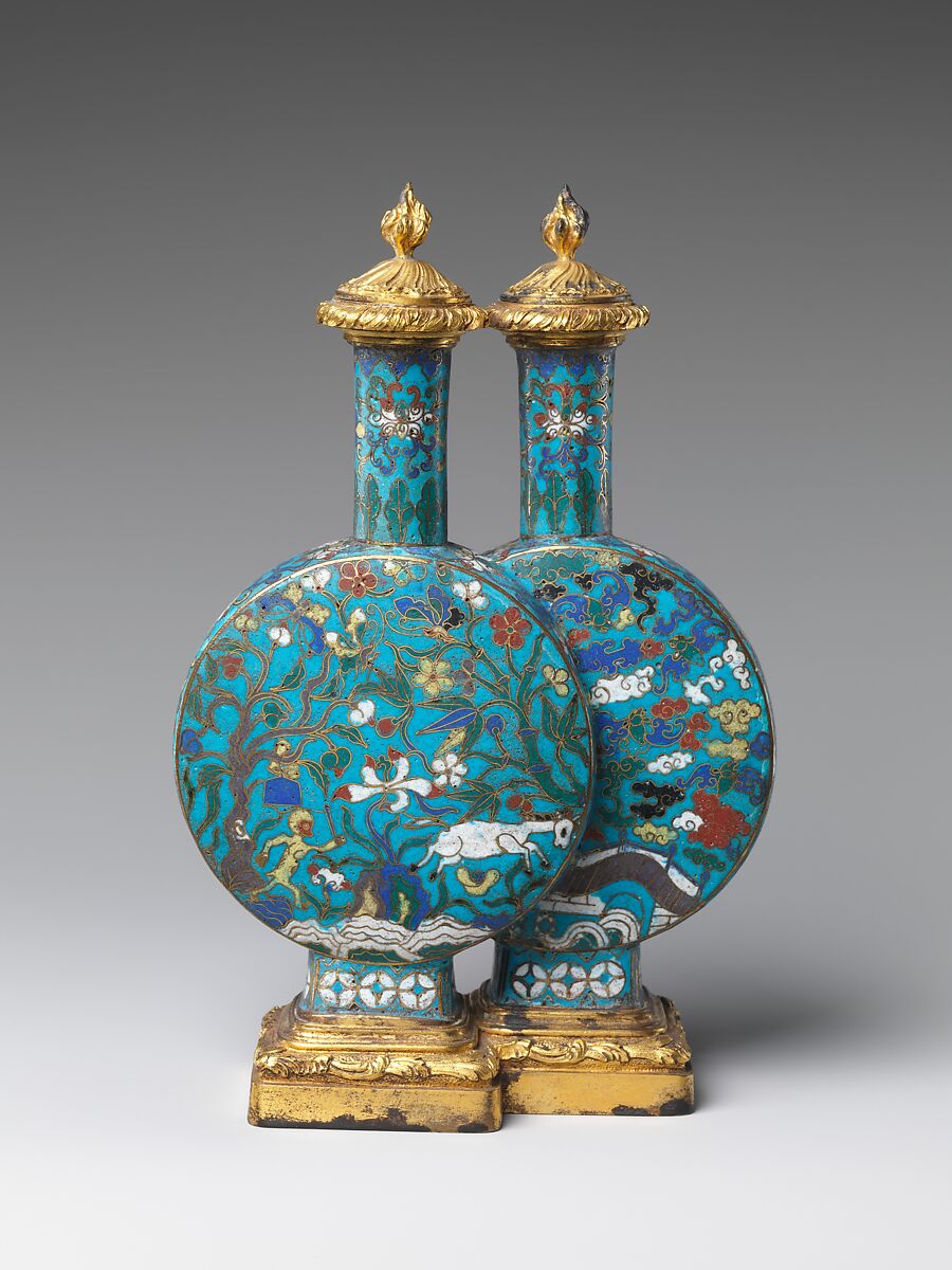 Double bottle (one of a pair), Cloisonné enamel, China