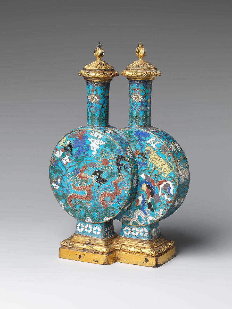 Double bottle (one of a pair), Cloisonné enamel, China