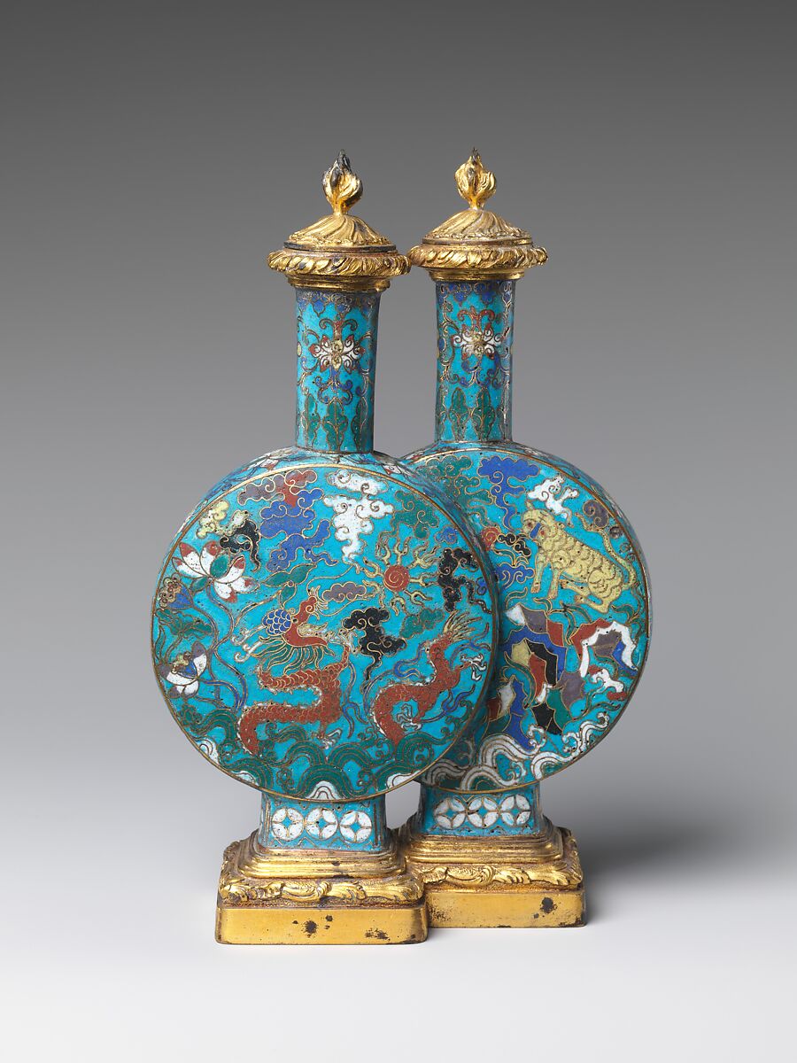 Double bottle (one of a pair), Cloisonné enamel, China