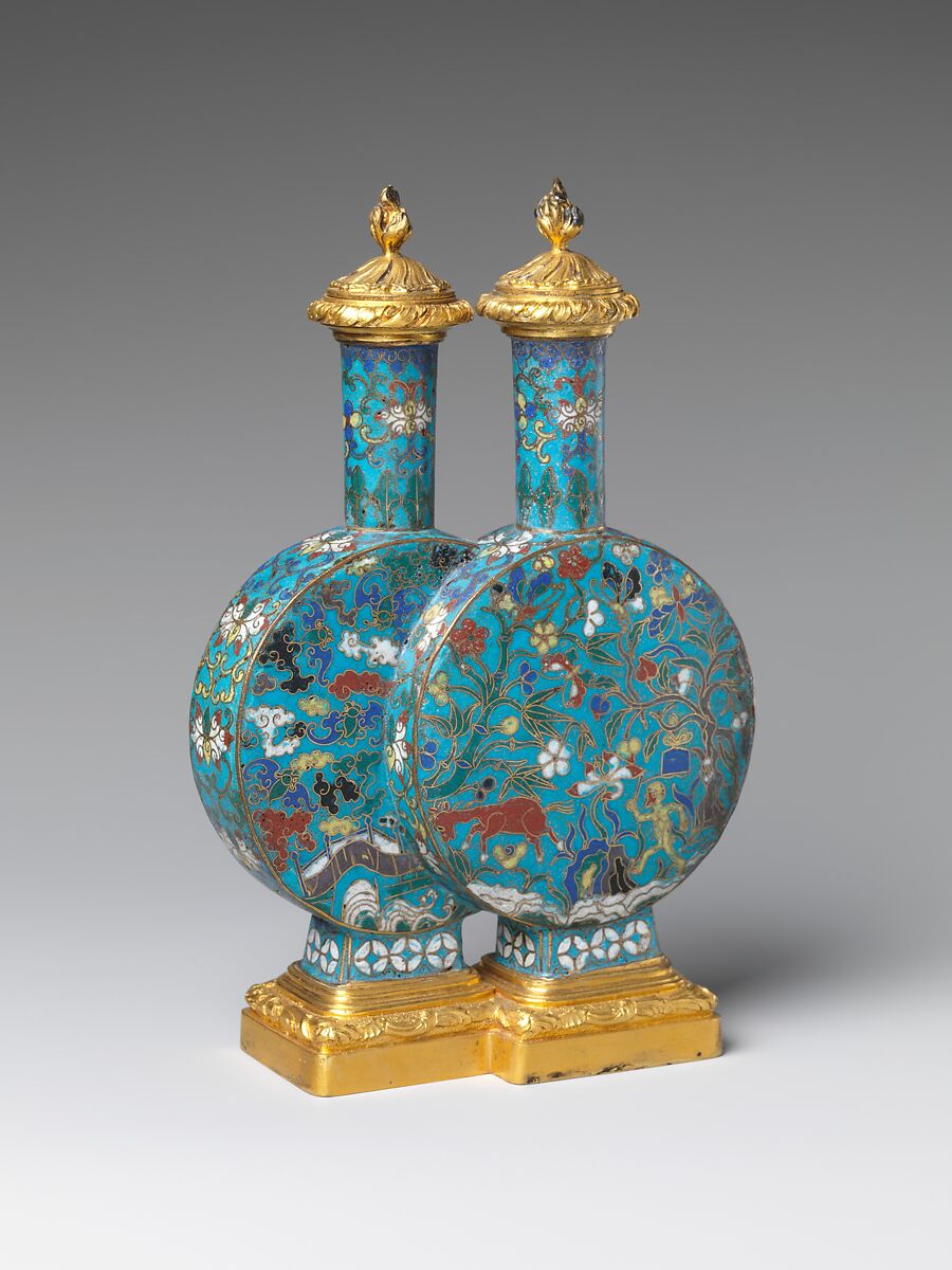 Double bottle (one of a pair), Cloisonné enamel, China