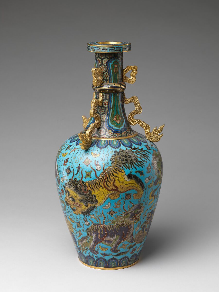 Vase with lions, Cloisonné enamel, China