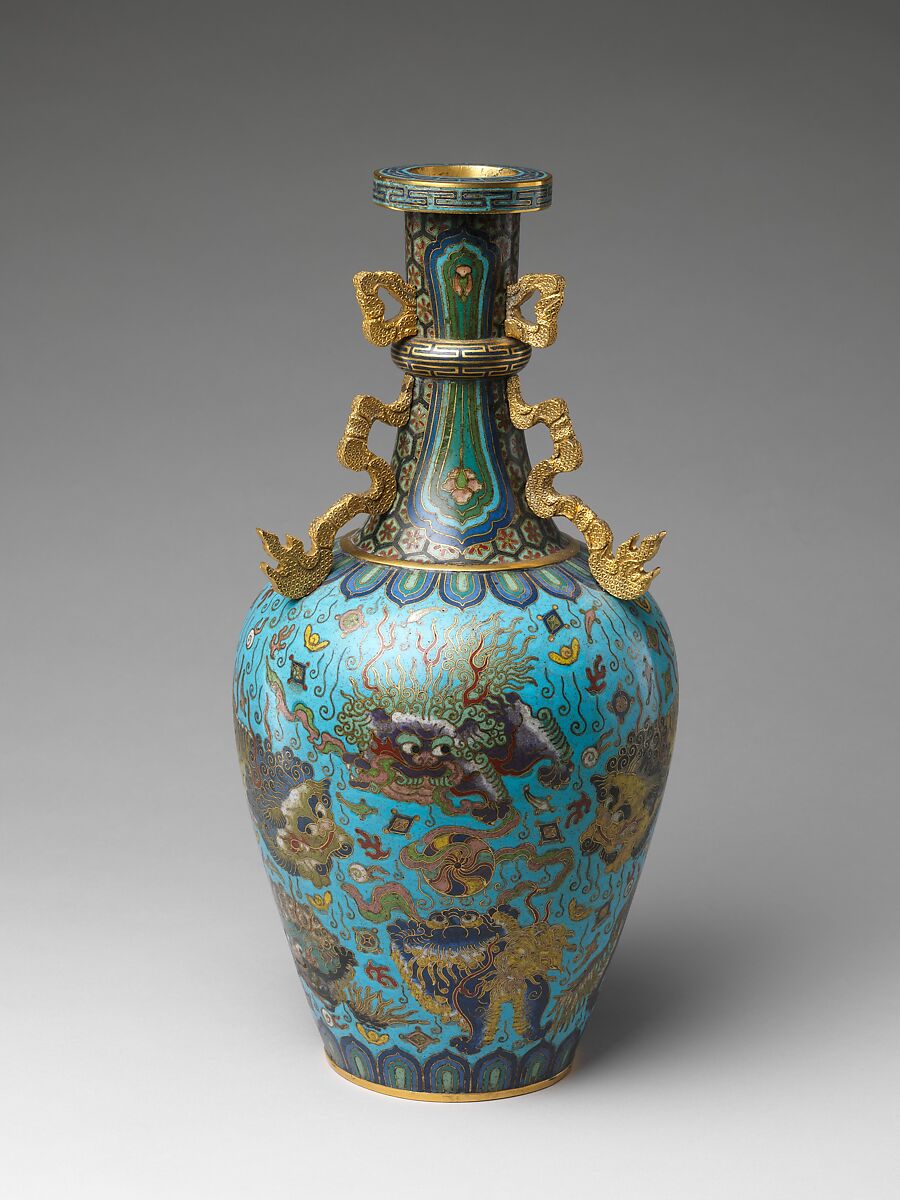 Vase with lions, Cloisonné enamel, China 