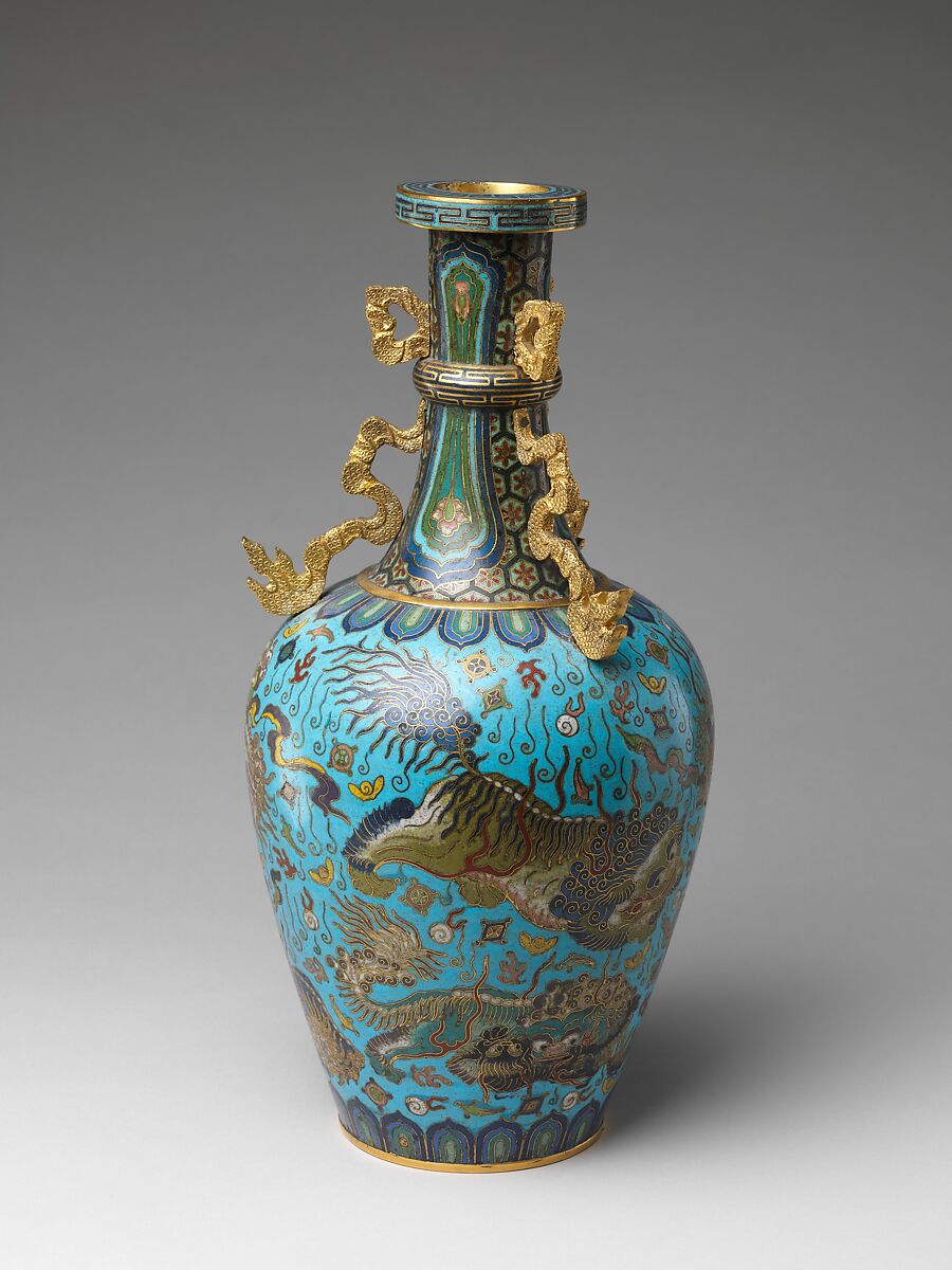 Vase with lions, Cloisonné enamel, China