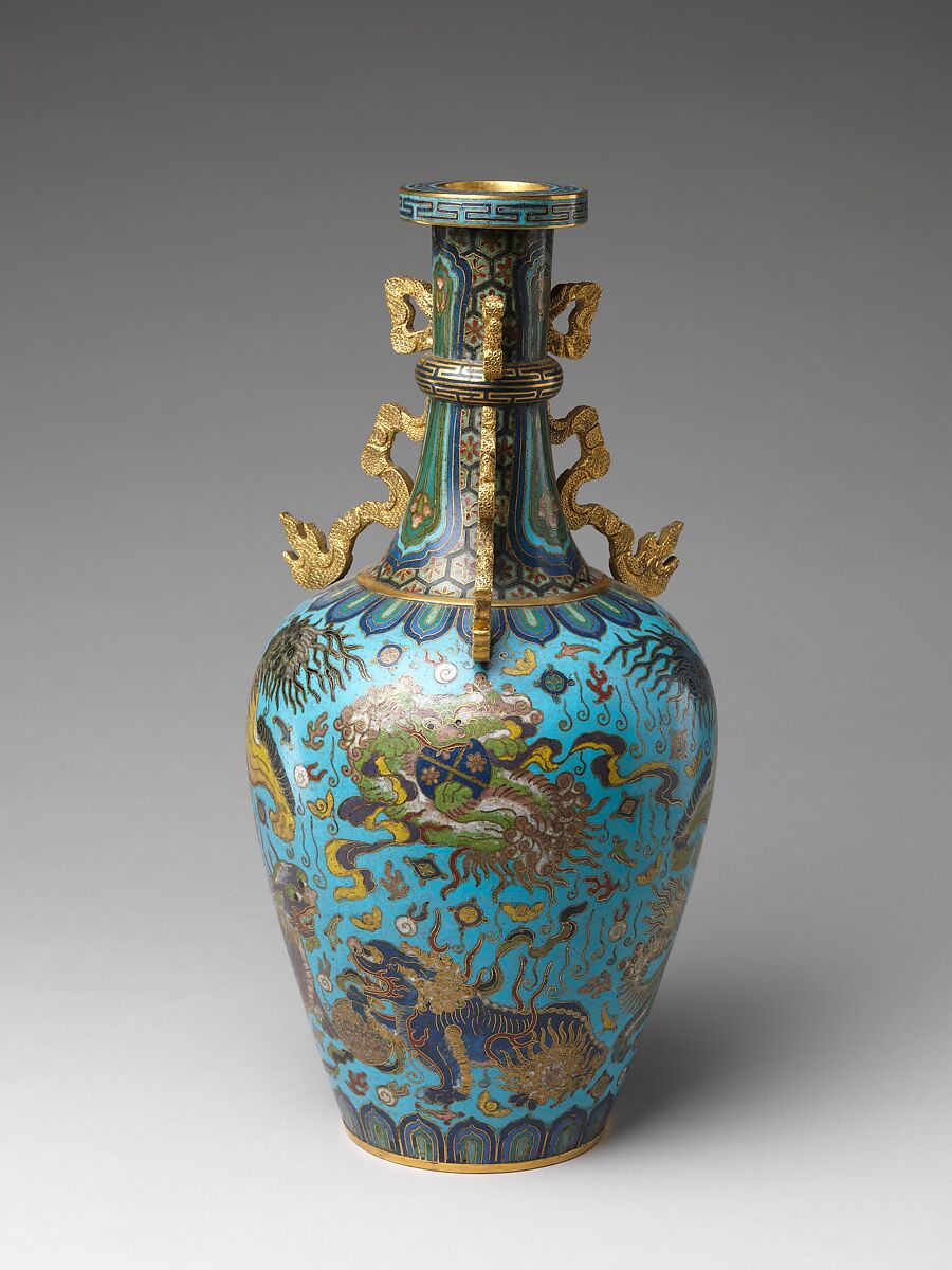 Vase with lions, Cloisonné enamel, China