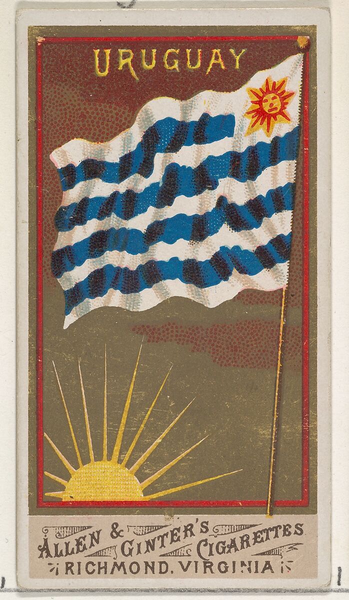 Uruguay, from Flags of All Nations, Series 1 (N9) for Allen & Ginter Cigarettes Brands, Issued by Allen &amp; Ginter (American, Richmond, Virginia), Commercial color lithograph 