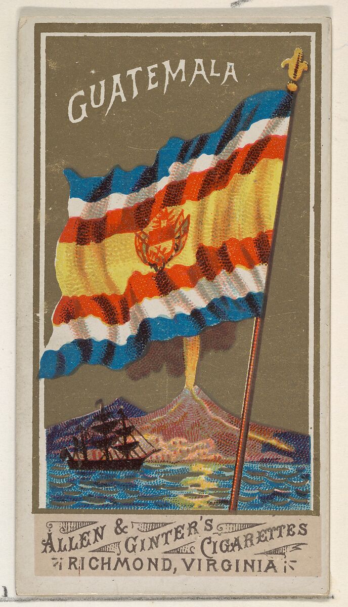 Guatemala, from Flags of All Nations, Series 1 (N9) for Allen & Ginter Cigarettes Brands, Issued by Allen &amp; Ginter (American, Richmond, Virginia), Commercial color lithograph 
