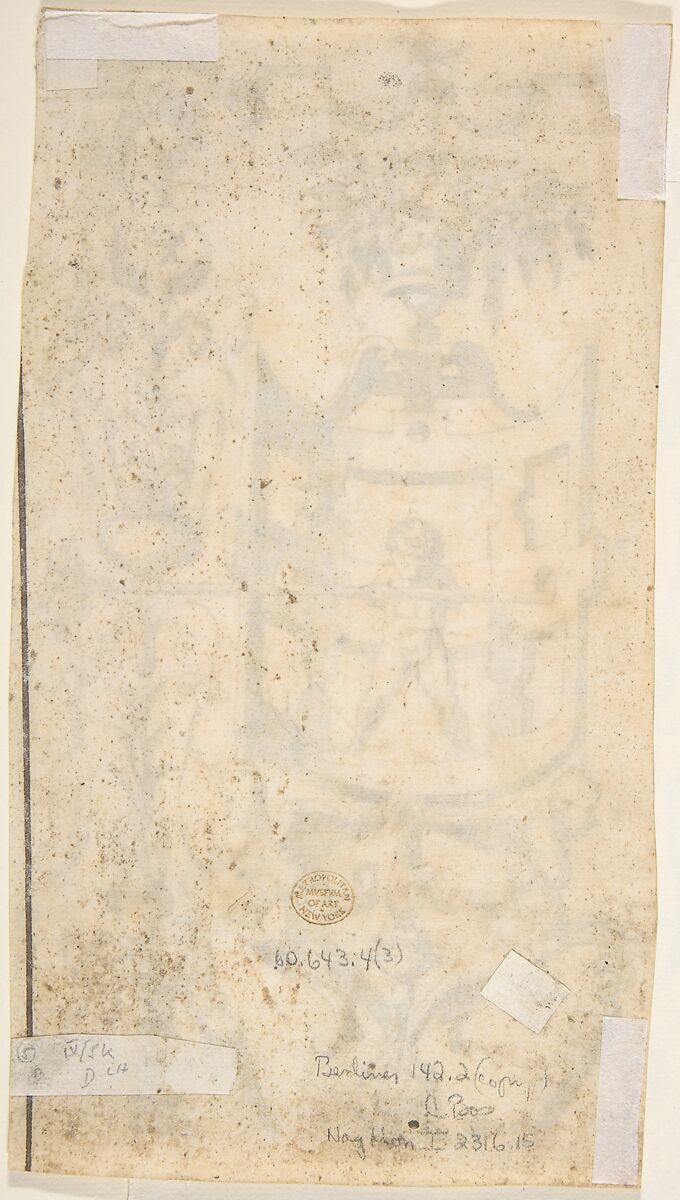 Candelabra Grotesque with a Crouched Satyr Carrying a Fruit Basket, Anonymous, Italian, 16th century ?, Pen and black ink, brush and gray wash