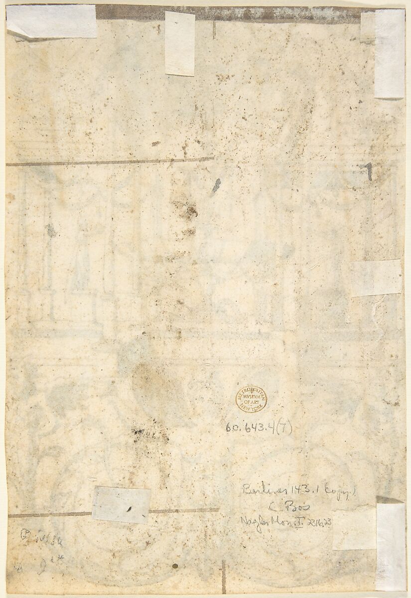 Candelabra Grotesque with a Crouched Satyr Carrying a Fruit Basket, Anonymous, Italian, 16th century ?, Pen and black ink, brush and gray wash