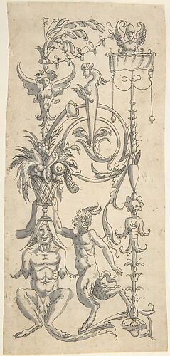 Candelabra Grotesque with a Crouched Satyr Carrying a Fruit Basket