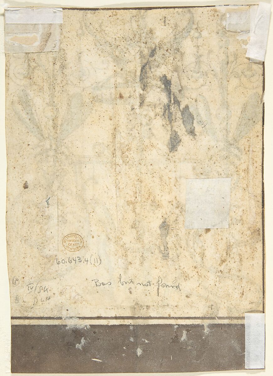 Candelabra Grotesque with a Female Figure in a Niche and Two Sphinxes, Anonymous, Italian, 16th century ?, Pen and black ink, brush and gray wash