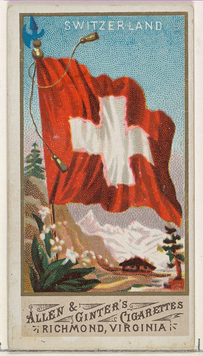 Switzerland, from Flags of All Nations, Series 1 (N9) for Allen & Ginter Cigarettes Brands, Issued by Allen &amp; Ginter (American, Richmond, Virginia), Commercial color lithograph 