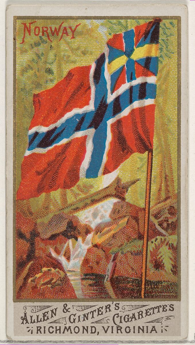 Norway, from Flags of All Nations, Series 1 (N9) for Allen & Ginter Cigarettes Brands, Issued by Allen &amp; Ginter (American, Richmond, Virginia), Commercial color lithograph 