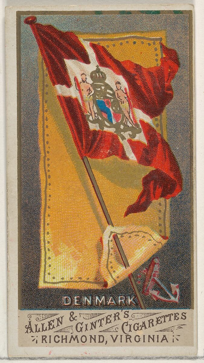 Denmark, from Flags of All Nations, Series 1 (N9) for Allen & Ginter Cigarettes Brands, Issued by Allen &amp; Ginter (American, Richmond, Virginia), Commercial color lithograph 