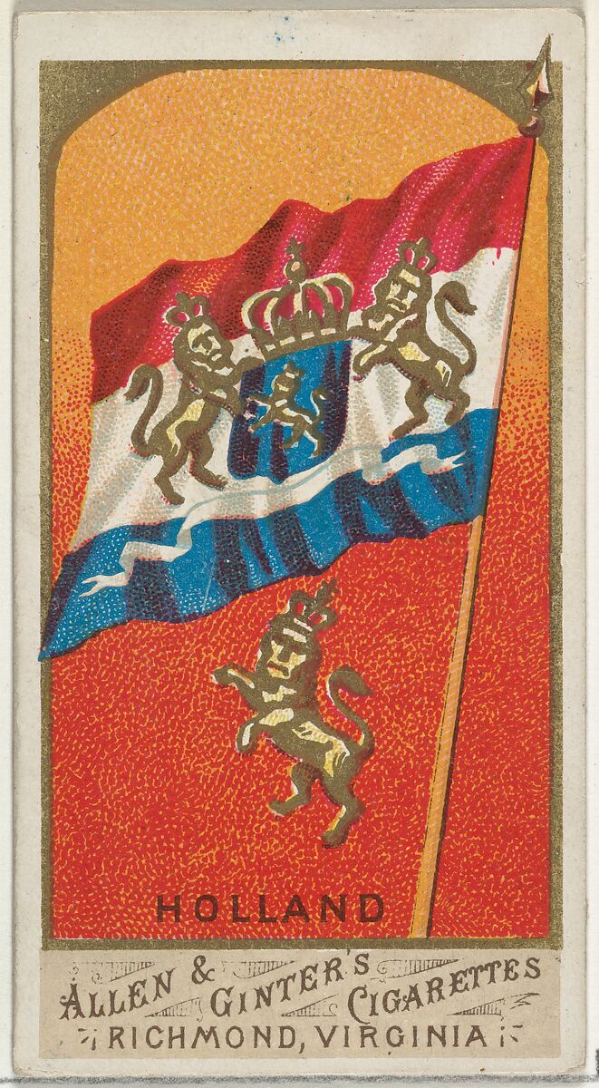Holland, from Flags of All Nations, Series 1 (N9) for Allen & Ginter Cigarettes Brands, Issued by Allen &amp; Ginter (American, Richmond, Virginia), Commercial color lithograph 