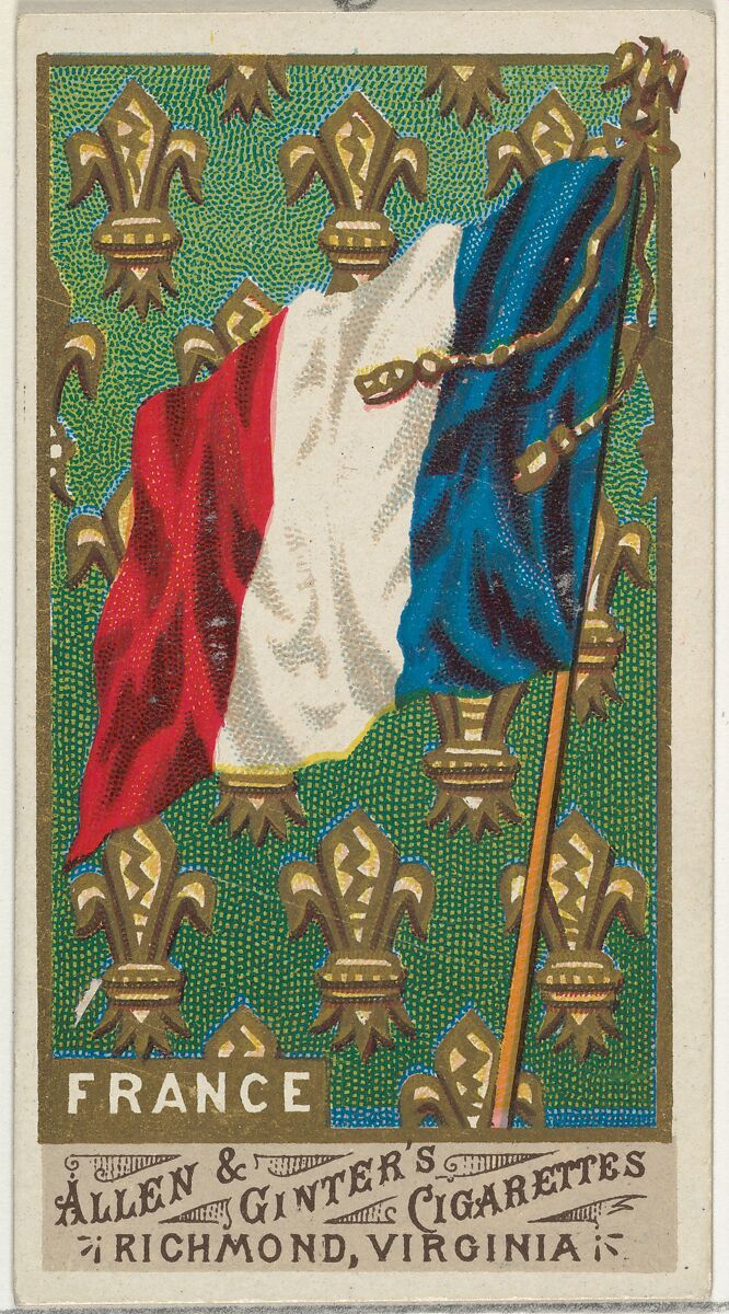 France, from Flags of All Nations, Series 1 (N9) for Allen & Ginter Cigarettes Brands, Issued by Allen &amp; Ginter (American, Richmond, Virginia), Commercial color lithograph 