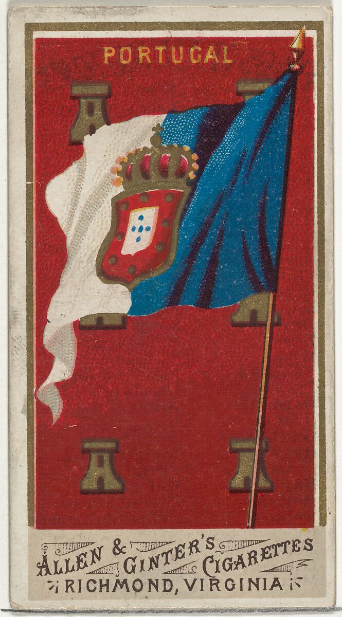 Portugal, from Flags of All Nations, Series 1 (N9) for Allen & Ginter Cigarettes Brands, Issued by Allen &amp; Ginter (American, Richmond, Virginia), Commercial color lithograph 