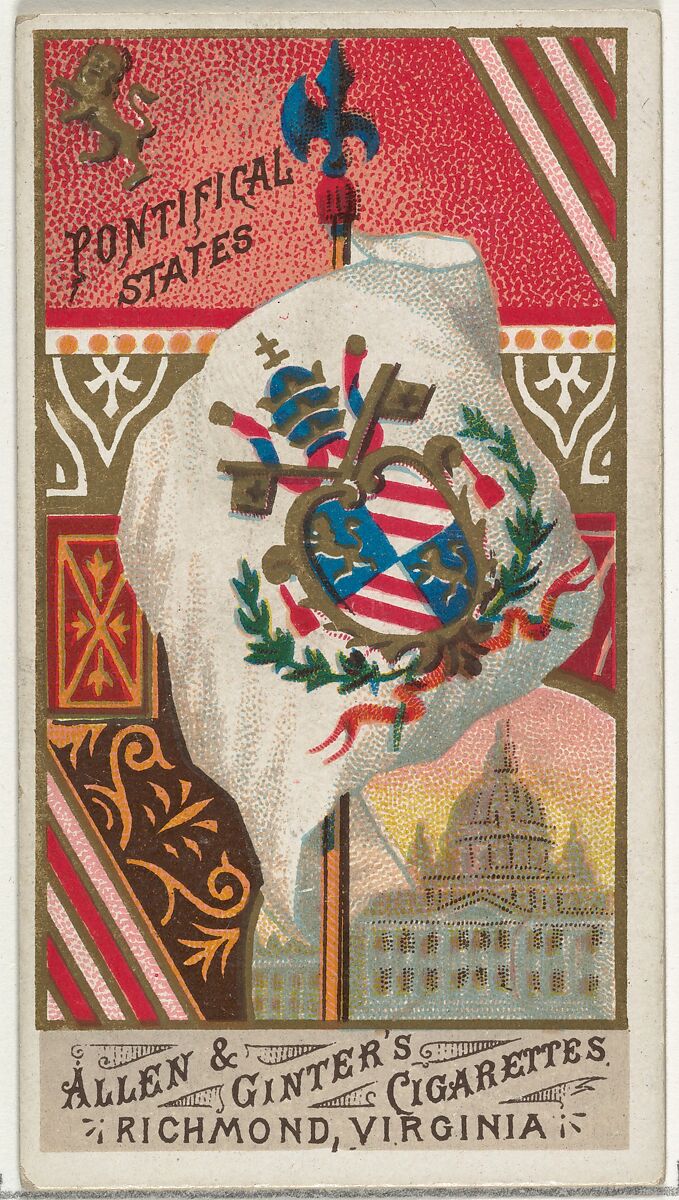 Pontifical States, from Flags of All Nations, Series 1 (N9) for Allen & Ginter Cigarettes Brands, Issued by Allen &amp; Ginter (American, Richmond, Virginia), Commercial color lithograph 