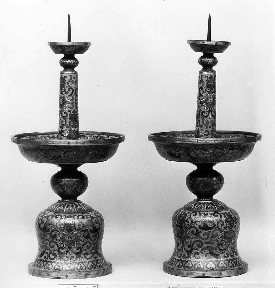 Candlestick from a Set of Five-Piece Altar Set (Wugong), Cloisonné enamel on copper, China 