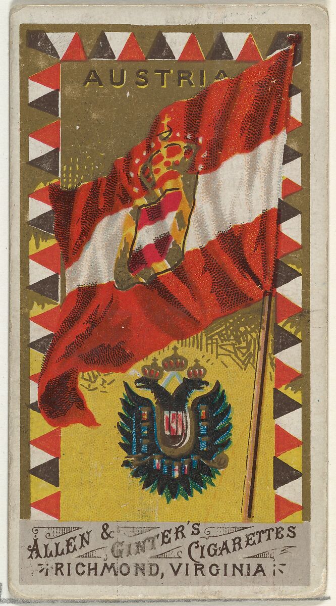 Austria, from Flags of All Nations, Series 1 (N9) for Allen & Ginter Cigarettes Brands, Issued by Allen &amp; Ginter (American, Richmond, Virginia), Commercial color lithograph 