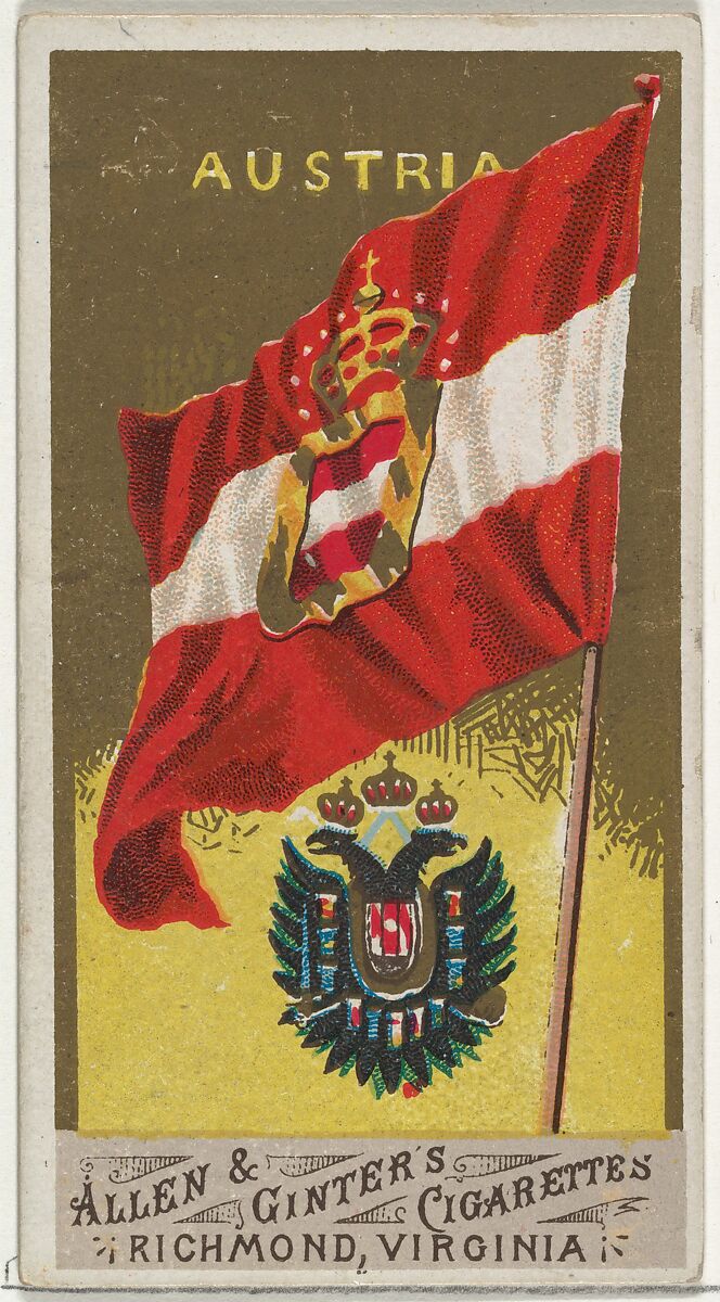Austria, from Flags of All Nations, Series 1 (N9) for Allen & Ginter Cigarettes Brands, Issued by Allen &amp; Ginter (American, Richmond, Virginia), Commercial color lithograph 