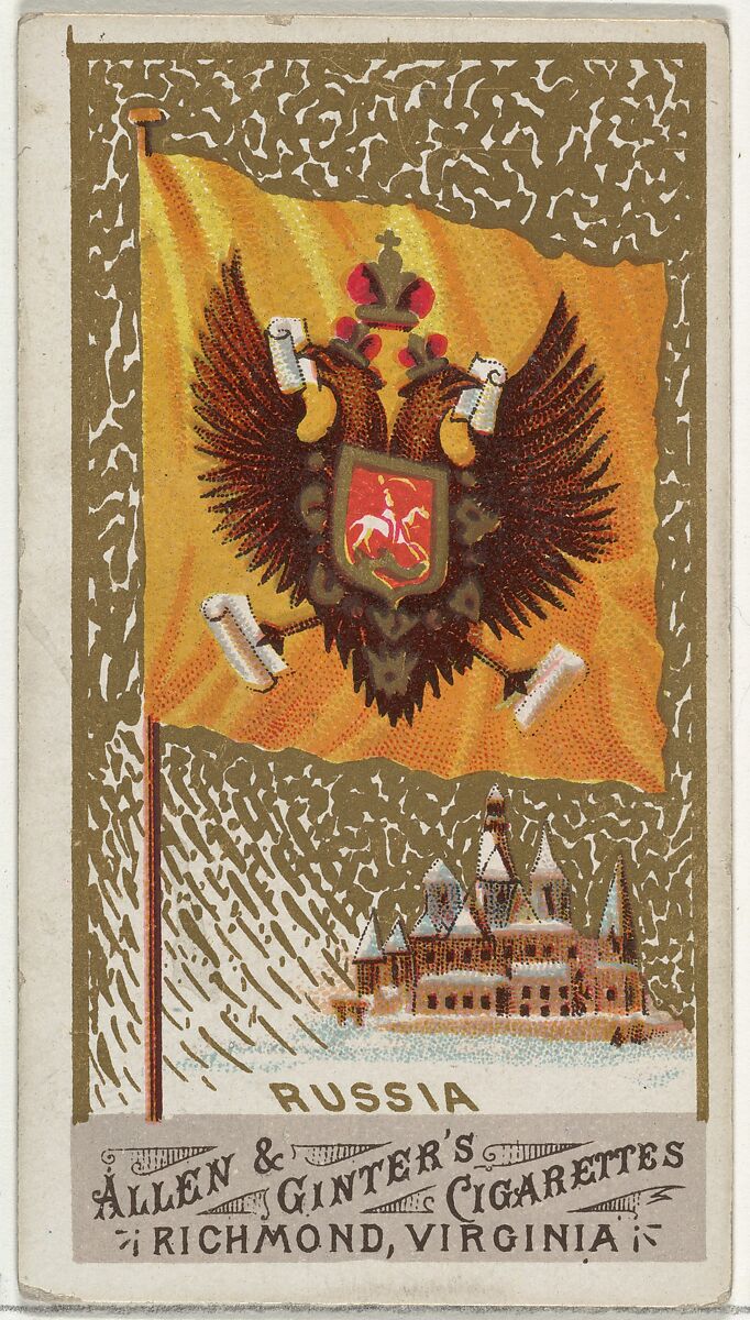 Russia, from Flags of All Nations, Series 1 (N9) for Allen & Ginter Cigarettes Brands, Issued by Allen &amp; Ginter (American, Richmond, Virginia), Commercial color lithograph 