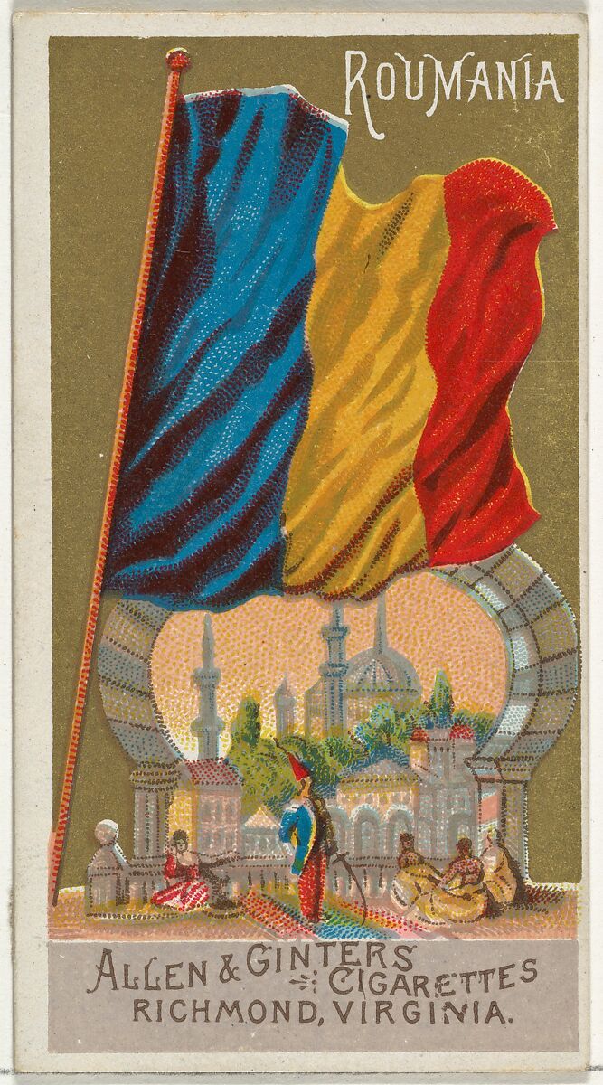 Romania, from Flags of All Nations, Series 1 (N9) for Allen & Ginter Cigarettes Brands, Issued by Allen &amp; Ginter (American, Richmond, Virginia), Commercial color lithograph 