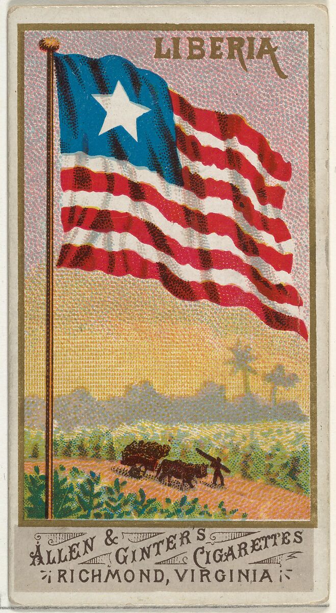 Liberia, from Flags of All Nations, Series 1 (N9) for Allen & Ginter Cigarettes Brands, Issued by Allen &amp; Ginter (American, Richmond, Virginia), Commercial color lithograph 