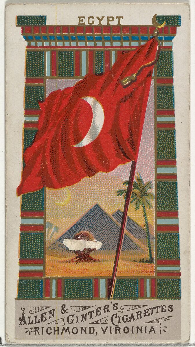 Egypt, from Flags of All Nations, Series 1 (N9) for Allen & Ginter Cigarettes Brands, Issued by Allen &amp; Ginter (American, Richmond, Virginia), Commercial color lithograph 