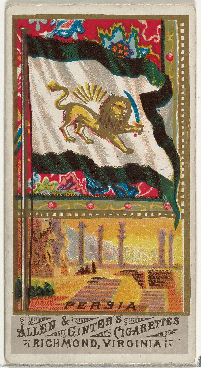 Persia, from Flags of All Nations, Series 1 (N9) for Allen & Ginter Cigarettes Brands, Issued by Allen &amp; Ginter (American, Richmond, Virginia), Commercial color lithograph 