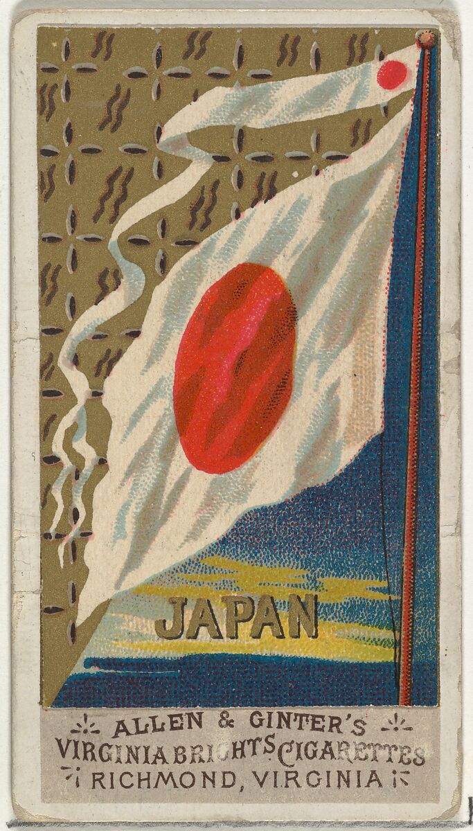 Japan, from Flags of All Nations, Series 1 (N9) for Allen & Ginter Cigarettes Brands, Issued by Allen &amp; Ginter (American, Richmond, Virginia), Commercial color lithograph 