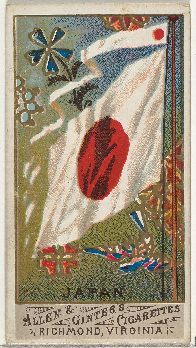 Japan, from Flags of All Nations, Series 1 (N9) for Allen & Ginter Cigarettes Brands, Issued by Allen &amp; Ginter (American, Richmond, Virginia), Commercial color lithograph 