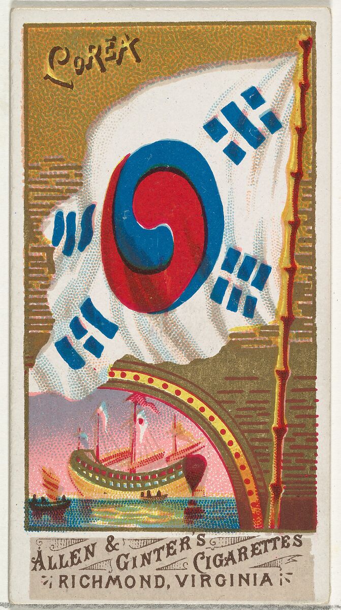 Korea, from Flags of All Nations, Series 1 (N9) for Allen & Ginter Cigarettes Brands, Issued by Allen &amp; Ginter (American, Richmond, Virginia), Commercial color lithograph 