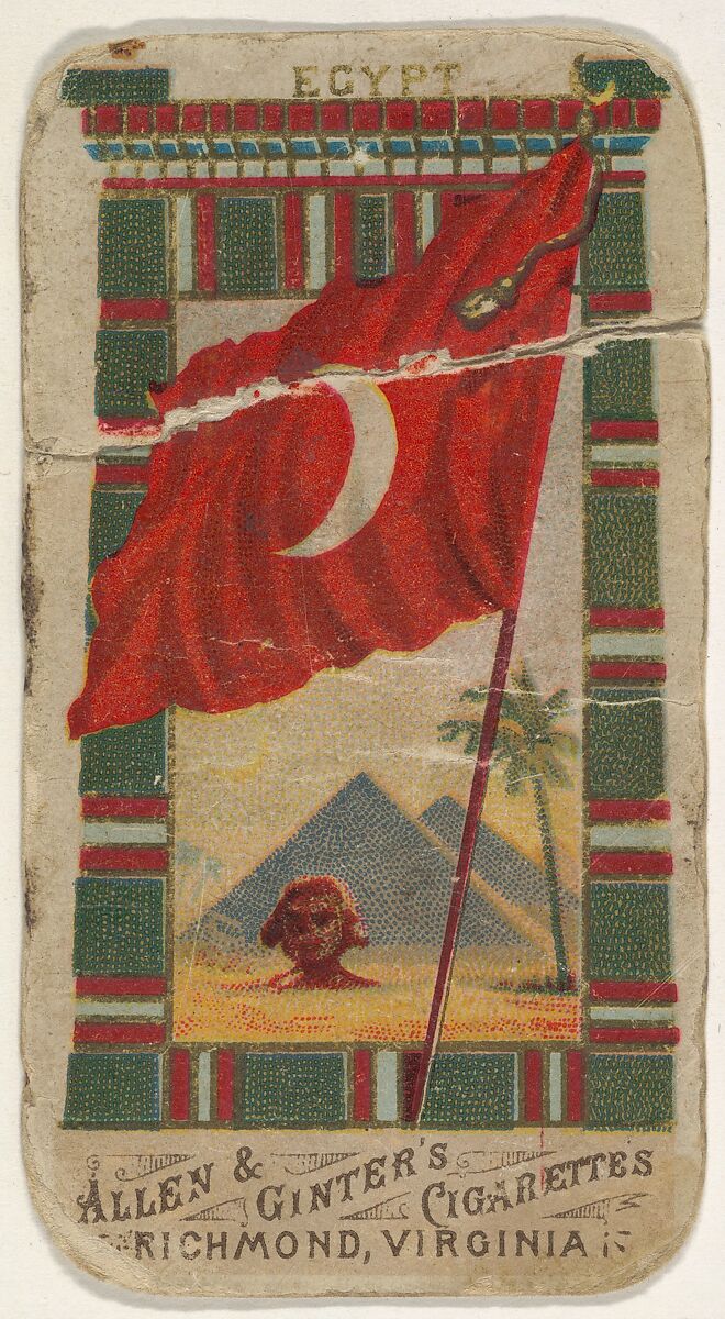 Egypt, from Flags of All Nations, Series 1 (N9) for Allen & Ginter Cigarettes Brands, Issued by Allen &amp; Ginter (American, Richmond, Virginia), Commercial color lithograph 