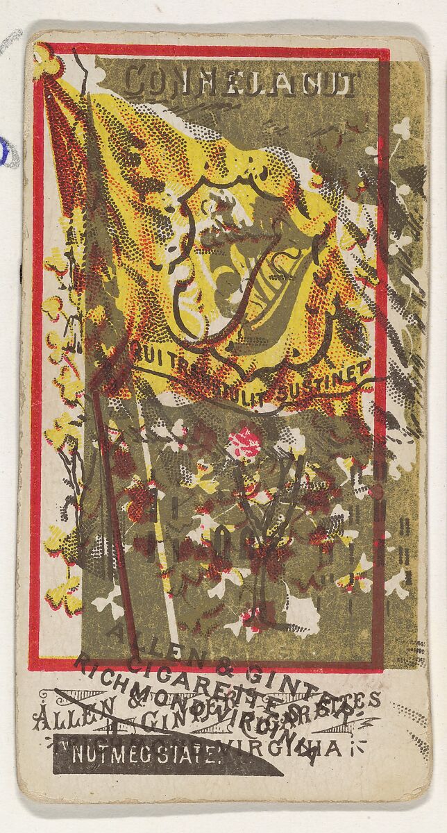Connecticut and Ireland (double-printed card), from Flags of All Nations, Series 1 (N9) for Allen & Ginter Cigarettes Brands, Issued by Allen &amp; Ginter (American, Richmond, Virginia), Commercial color lithograph 
