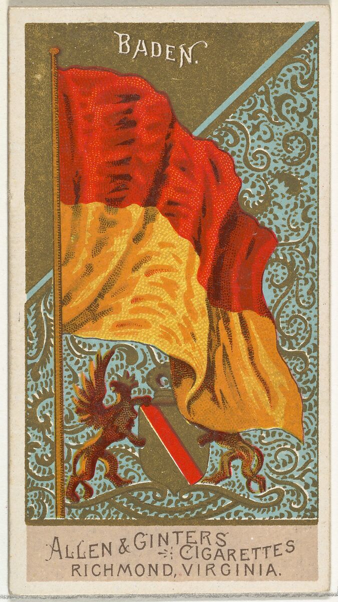 Baden, from Flags of All Nations, Series 2 (N10) for Allen & Ginter Cigarettes Brands, Issued by Allen &amp; Ginter (American, Richmond, Virginia), Commercial color lithograph 