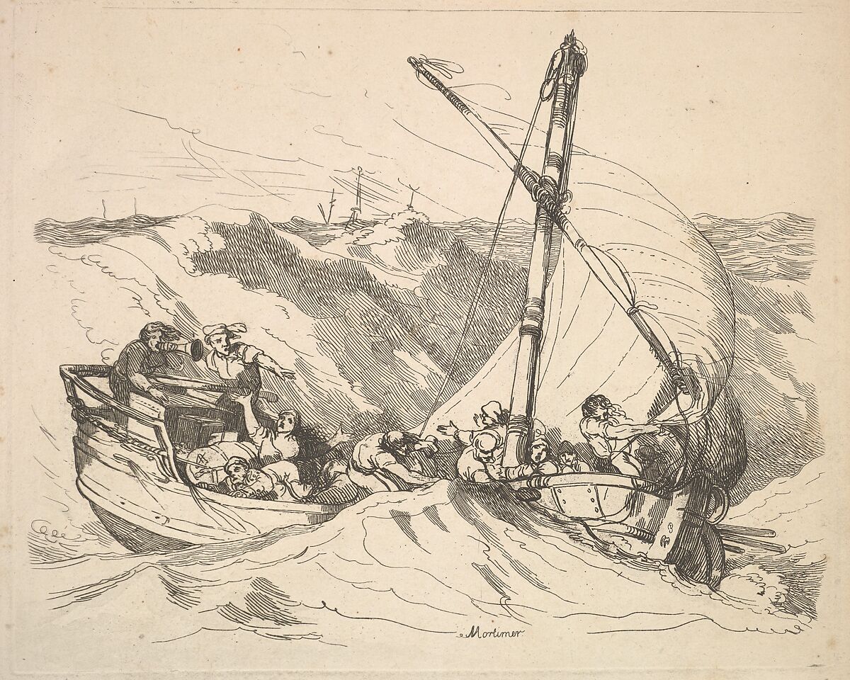 Boat in a Storm at Sea, Thomas Rowlandson (British, London 1757–1827 London), Etching 