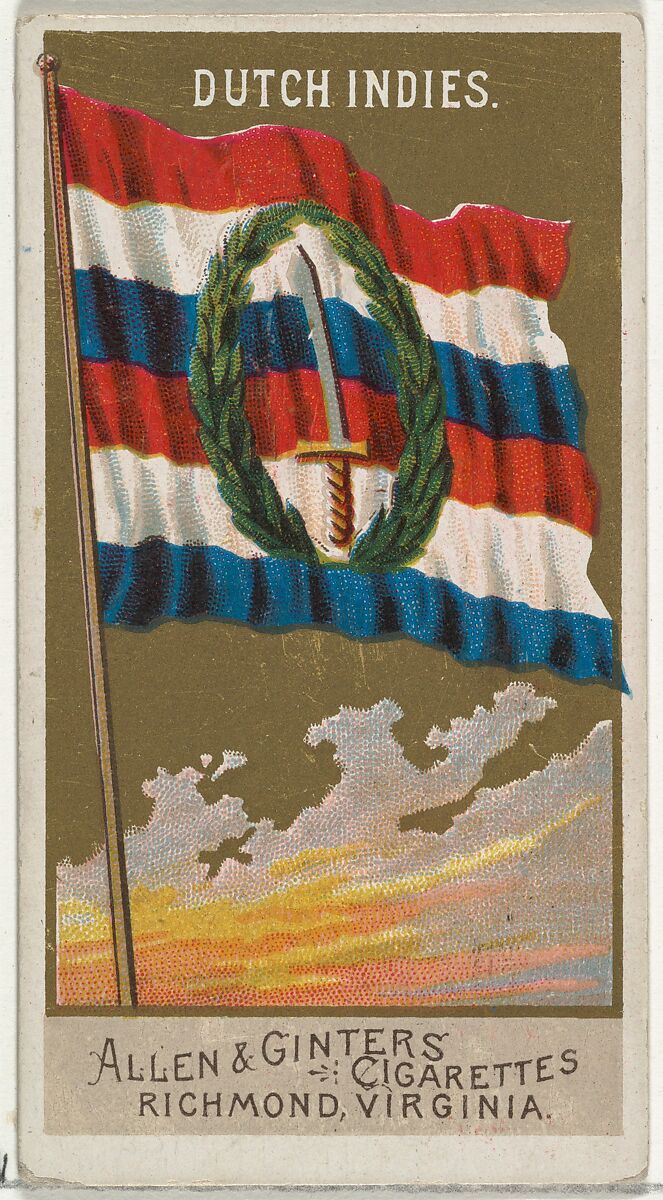Dutch Indies, from Flags of All Nations, Series 2 (N10) for Allen & Ginter Cigarettes Brands, Issued by Allen &amp; Ginter (American, Richmond, Virginia), Commercial color lithograph 