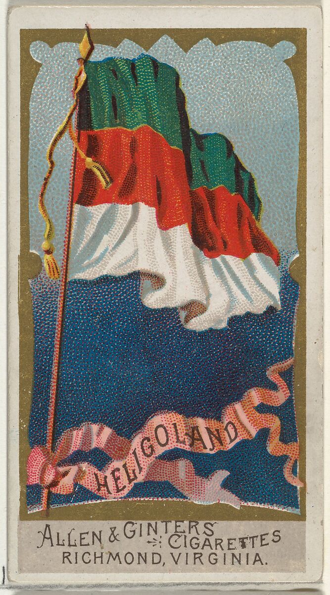 Heligoland, from Flags of All Nations, Series 2 (N10) for Allen & Ginter Cigarettes Brands, Issued by Allen &amp; Ginter (American, Richmond, Virginia), Commercial color lithograph 