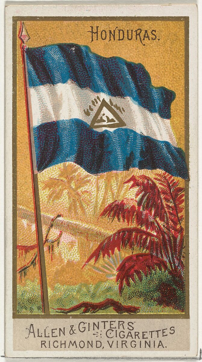 Honduras, from Flags of All Nations, Series 2 (N10) for Allen & Ginter Cigarettes Brands, Issued by Allen &amp; Ginter (American, Richmond, Virginia), Commercial color lithograph 