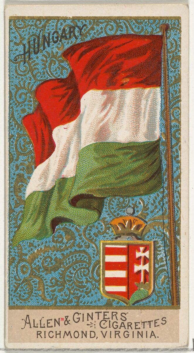 Hungary, from Flags of All Nations, Series 2 (N10) for Allen & Ginter Cigarettes Brands, Issued by Allen &amp; Ginter (American, Richmond, Virginia), Commercial color lithograph 
