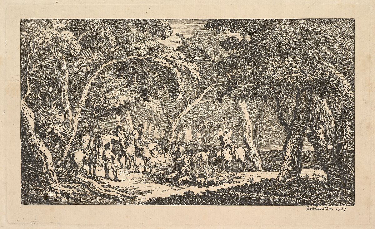 The Death – Fox Hunting – A Landscape Scene, Thomas Rowlandson (British, London 1757–1827 London), Etching 