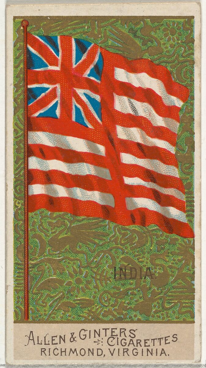 India, from Flags of All Nations, Series 2 (N10) for Allen & Ginter Cigarettes Brands, Issued by Allen &amp; Ginter (American, Richmond, Virginia), Commercial color lithograph 
