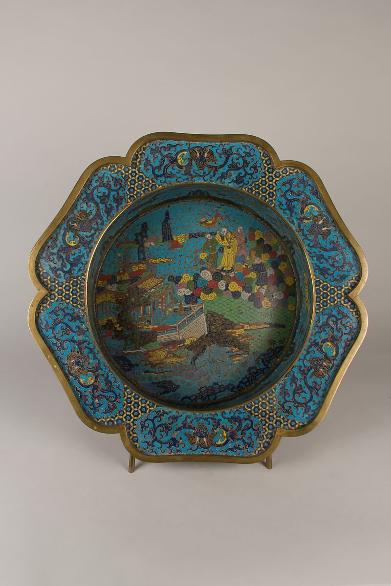 Basin with scene of Daoist immortals, Cloisonné enamel, China